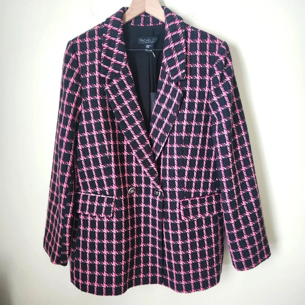 NWT Rachel Zoe | Double Breasted Wool Blend Check Patterned Blazer - Size XL - Picture 2 of 12